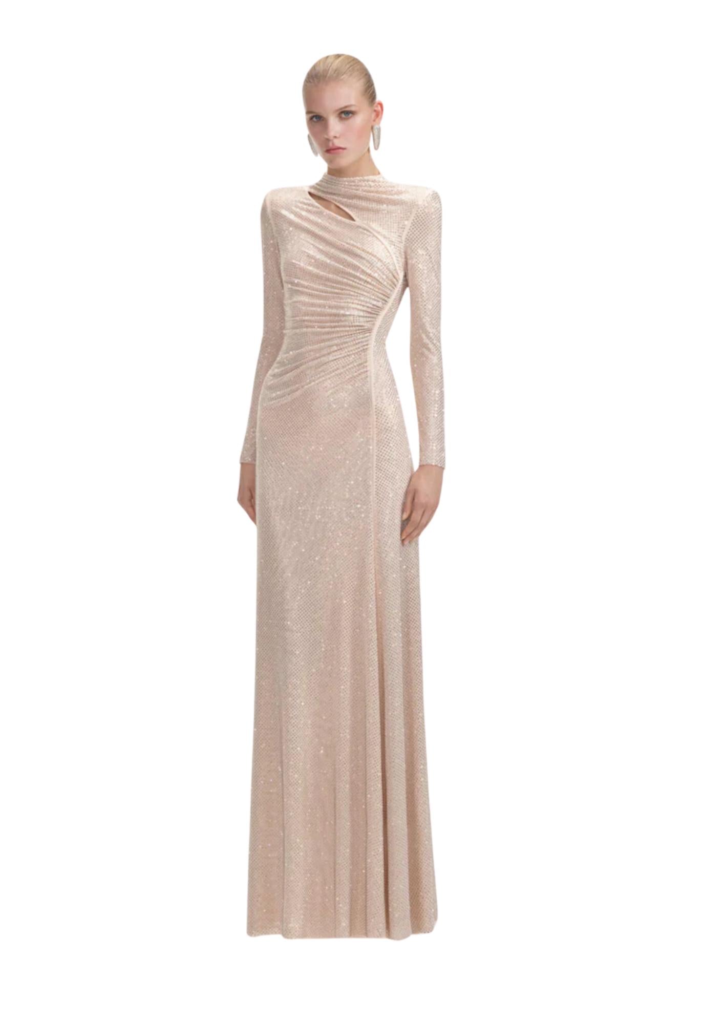SELF-PORTRAIT - Gold Rhinestone Mesh Cut Out Maxi Dress ReLi Norge SELF-PORTRAIT - Gold Rhinestone Mesh Cut Out Maxi Dress ReLi Norge