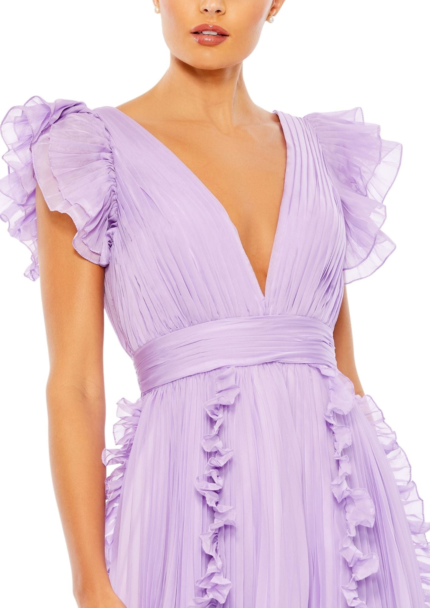 MAC DUGGAL - Purple Pleated Ruffle Flowy A Line Gown