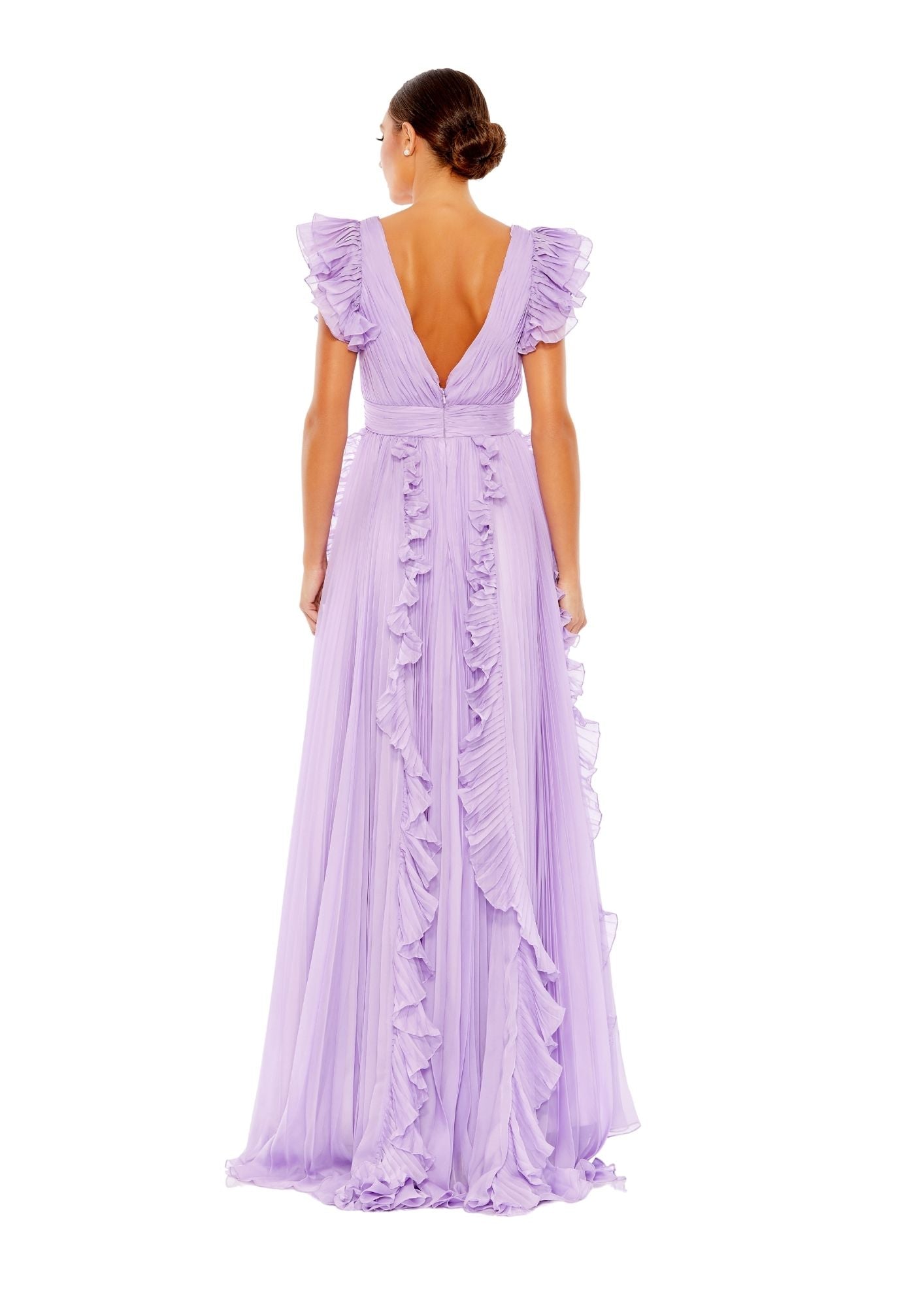 MAC DUGGAL - Purple Pleated Ruffle Flowy A Line Gown