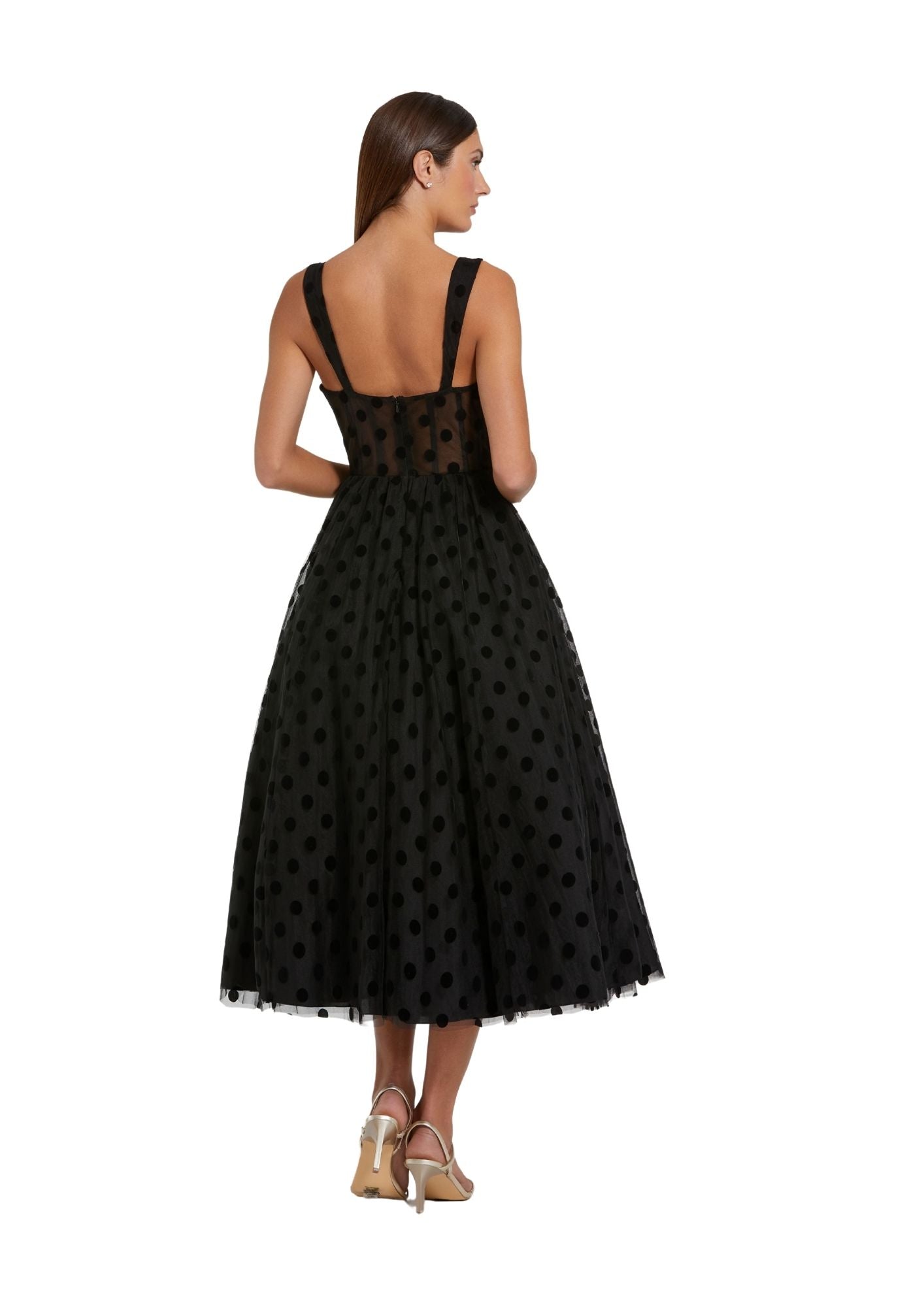 MAC DUGGAL - Black Polka Dot Midi Dress