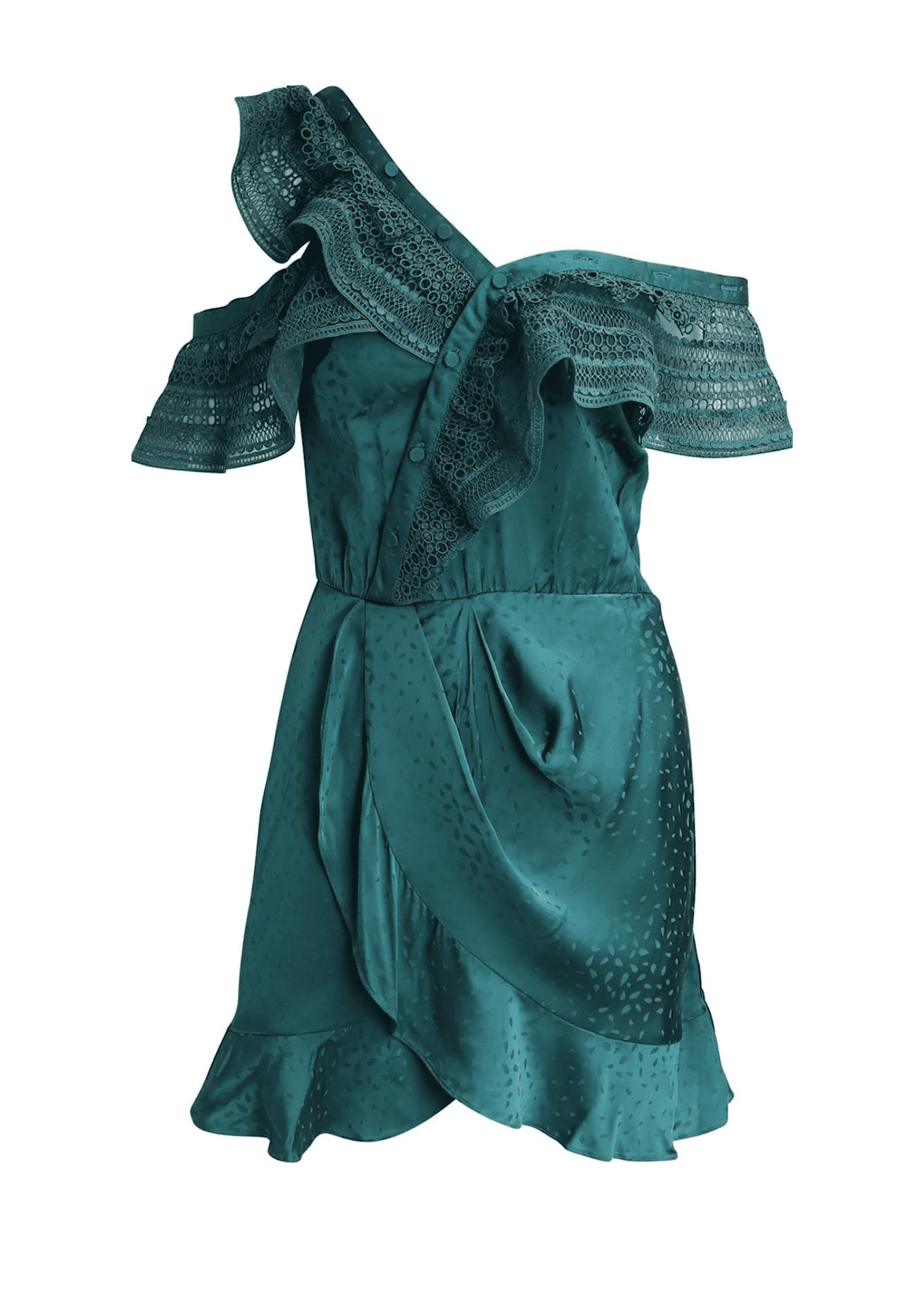 SELF-PORTRAIT - Ruffled One Shoulder Faux Wrap Dress ReLi Norge SELF-PORTRAIT - Ruffled One Shoulder Faux Wrap Dress ReLi Norge