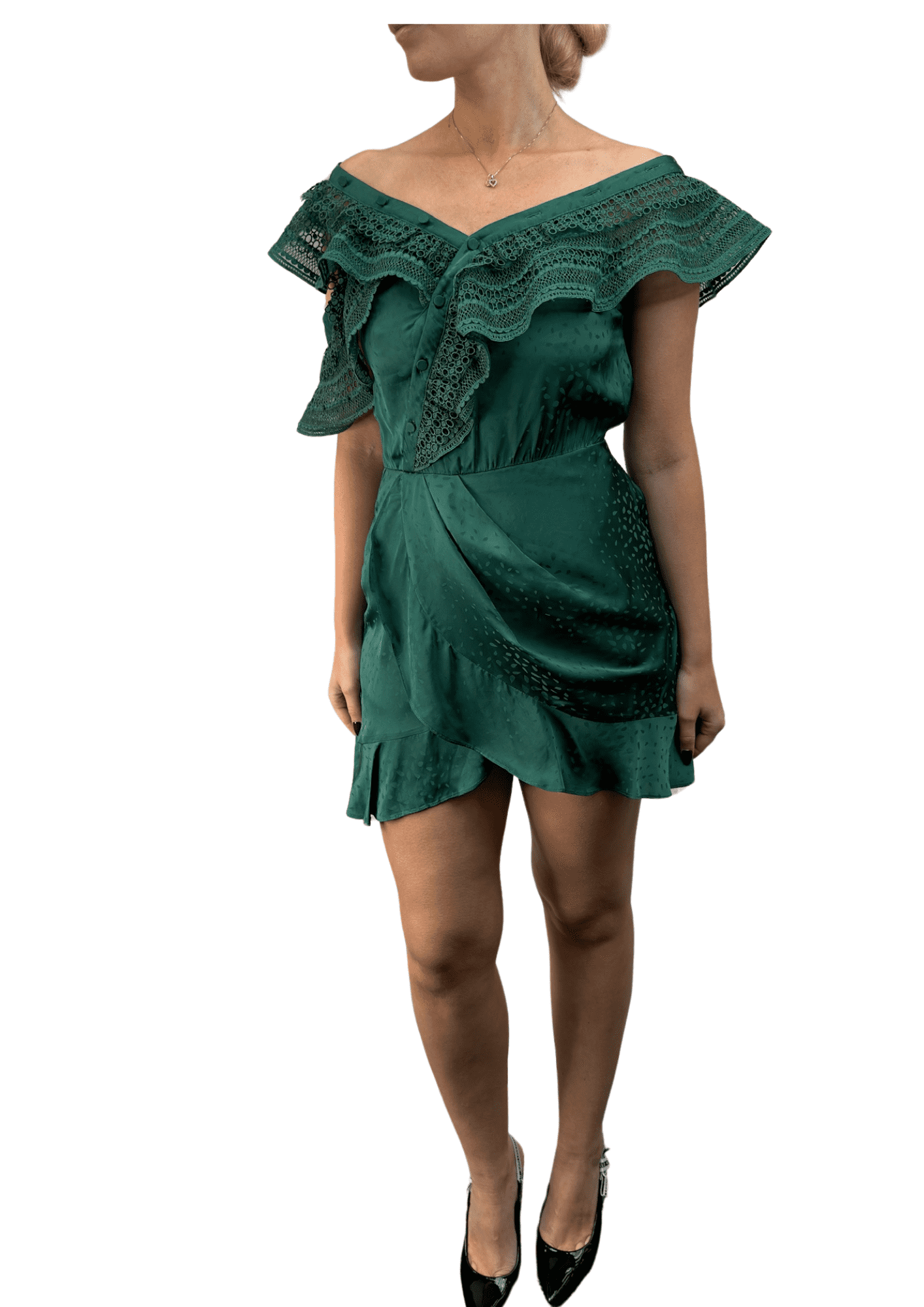 SELF-PORTRAIT - Ruffled One Shoulder Faux Wrap Dress