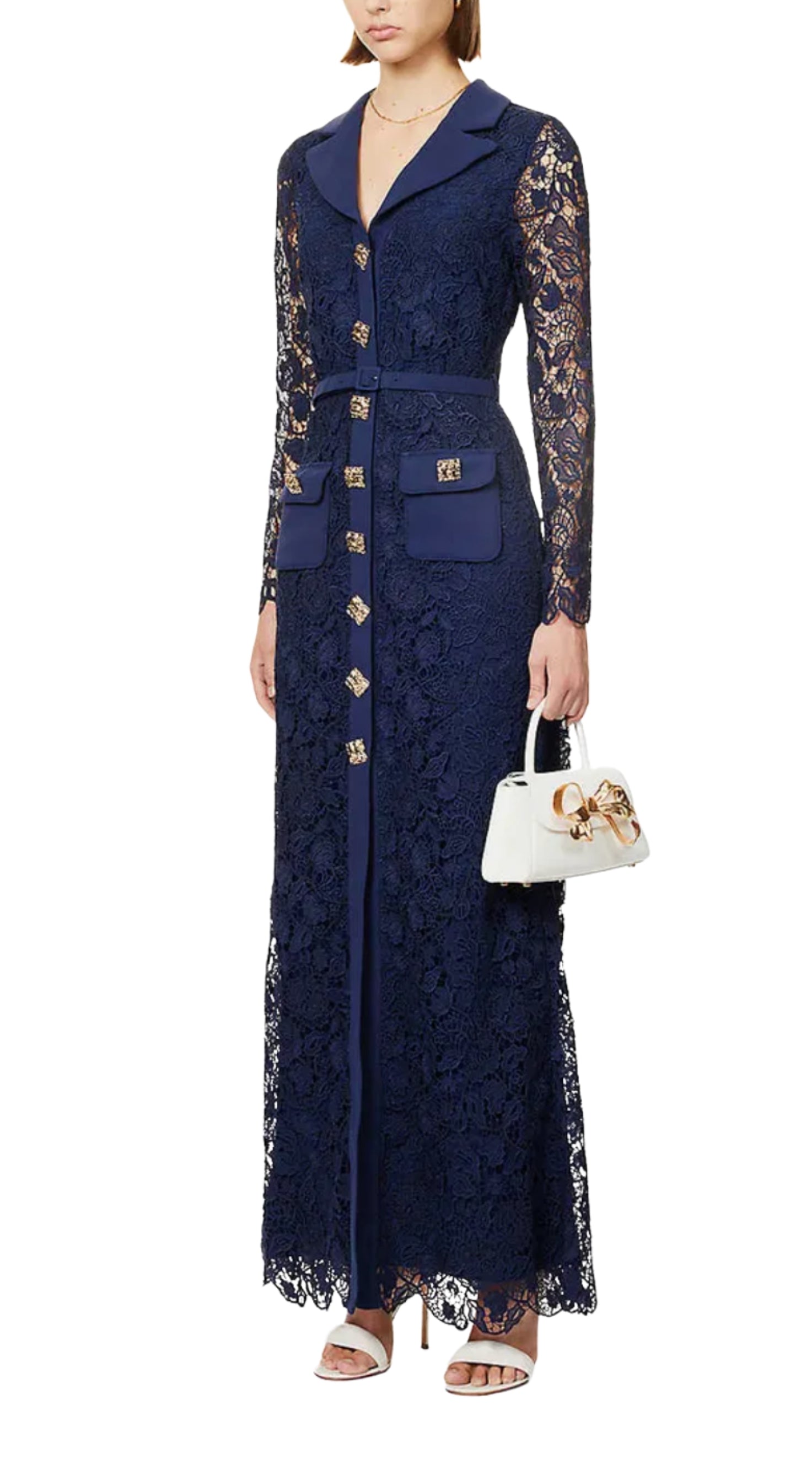 SELF-PORTRAIT Magnolia Collared Lace Maxi Dress