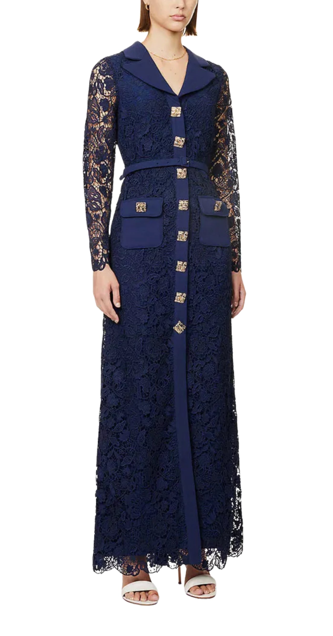 SELF-PORTRAIT Magnolia Collared Lace Maxi Dress