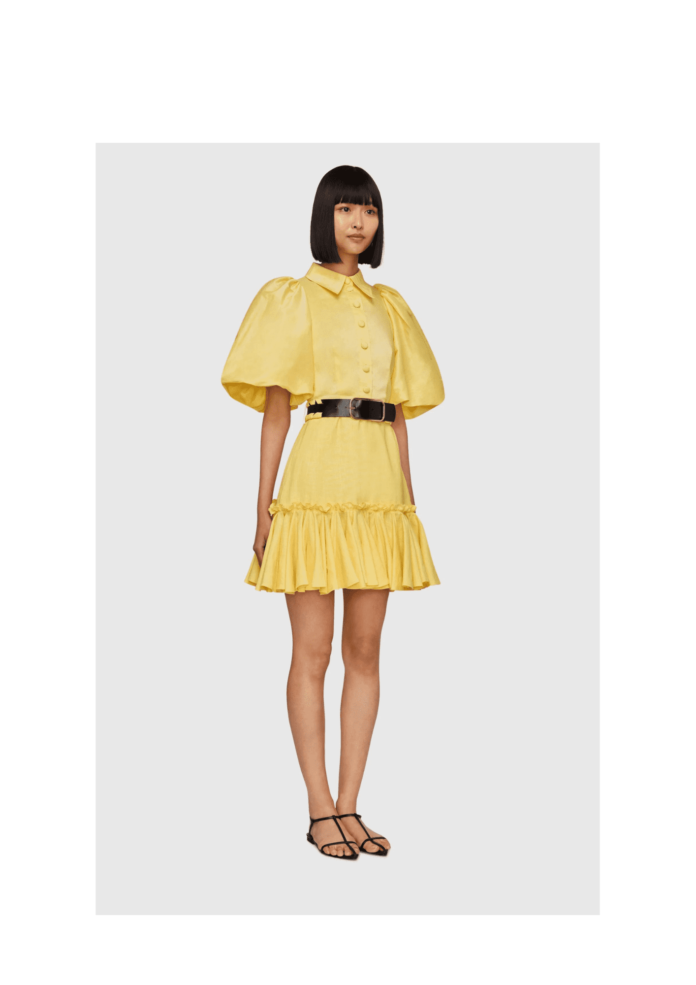 LEO LIN - Sophie Bishop Sleeve Mini Dress - Lemon