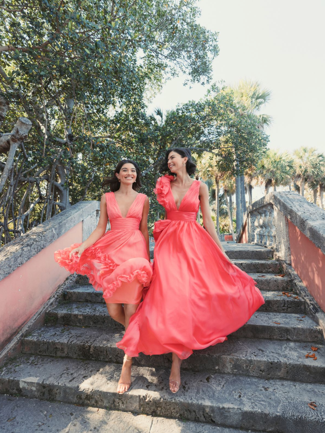 MAC DUGGAL - Coral Ruffle Shoulder Chiffon Gown