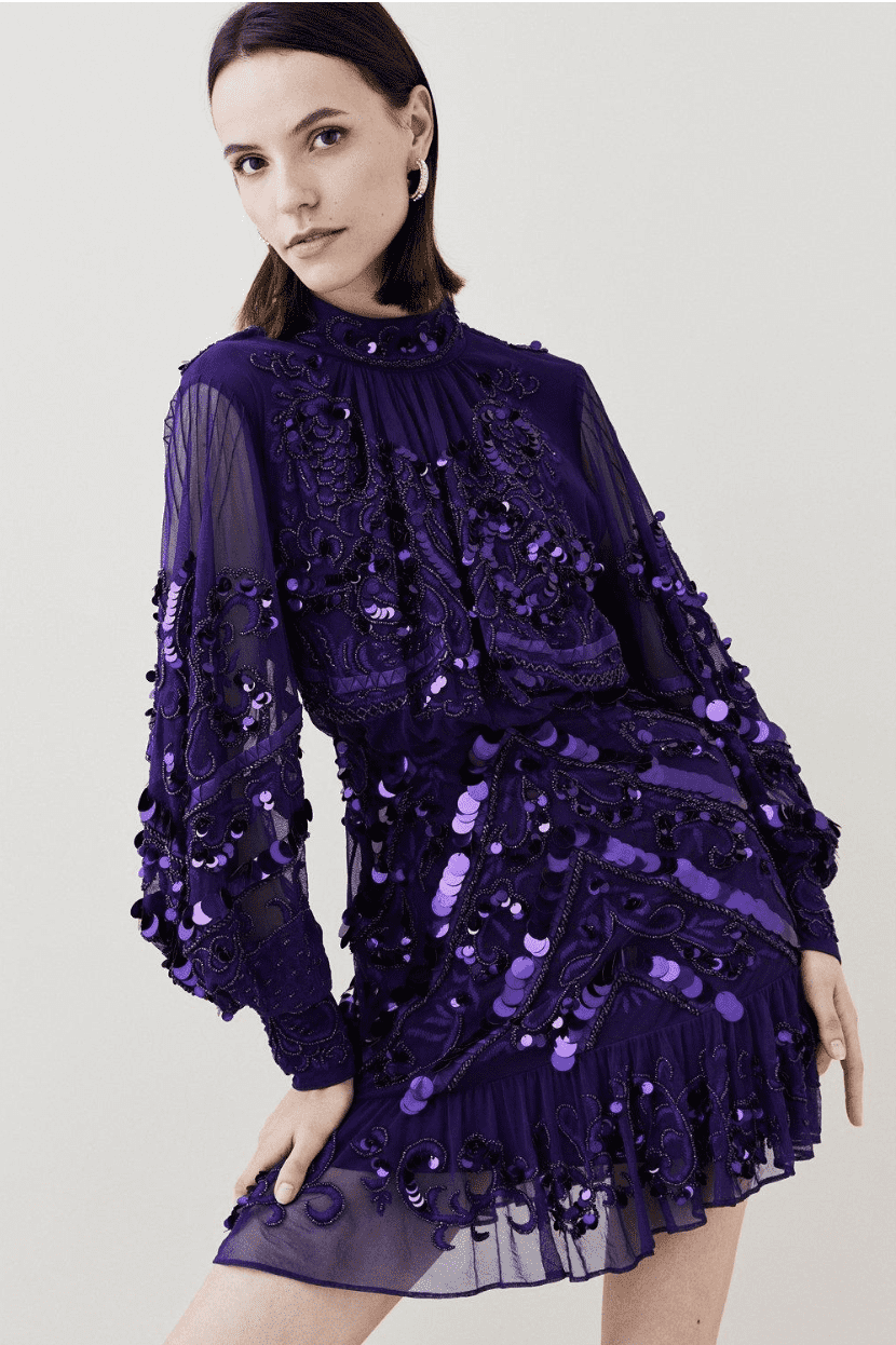 KAREN MILLEN - Purple Embroidered Mini