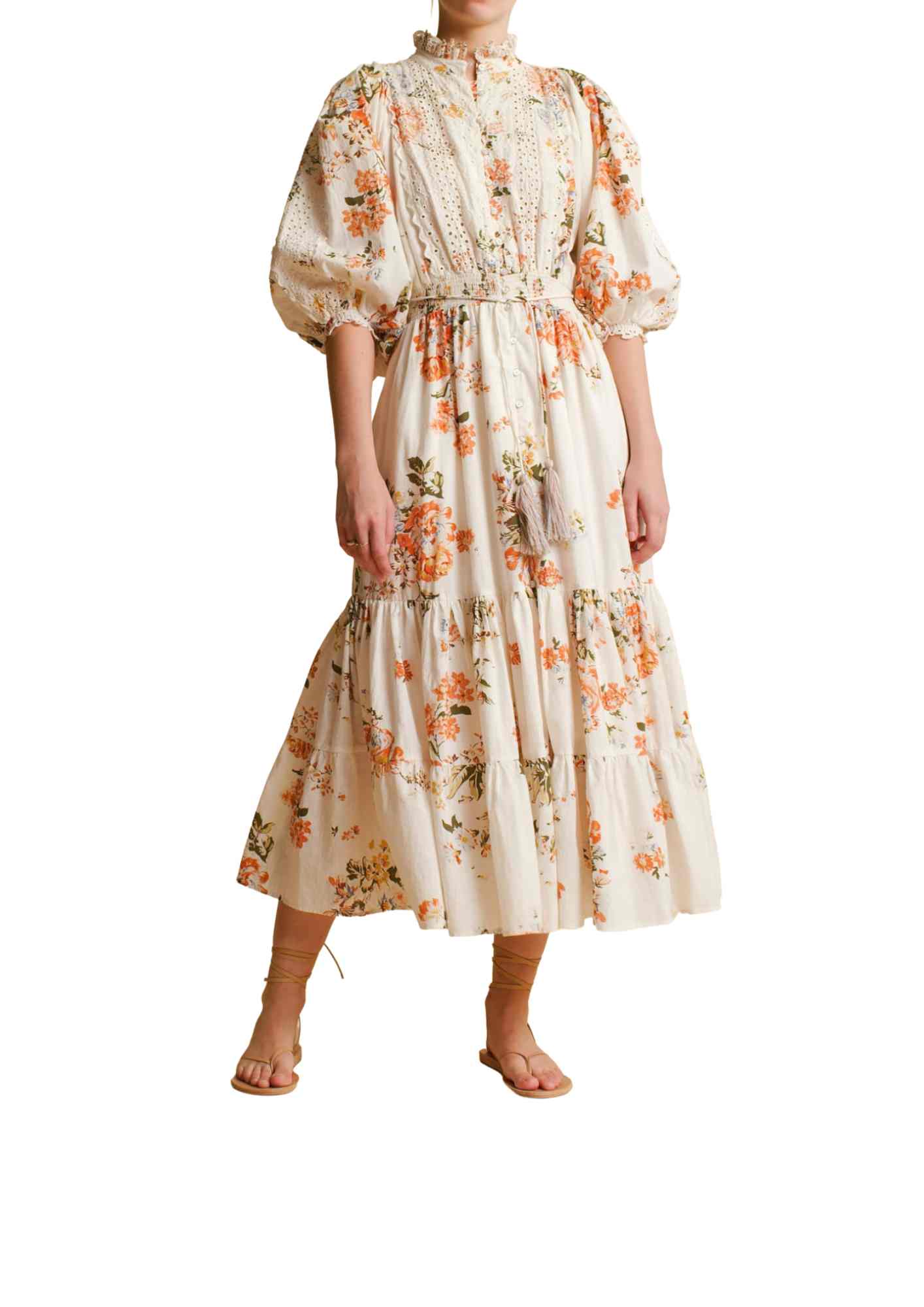 BY TIMO - Cotton Slub Midi Dress Vintage Flowers