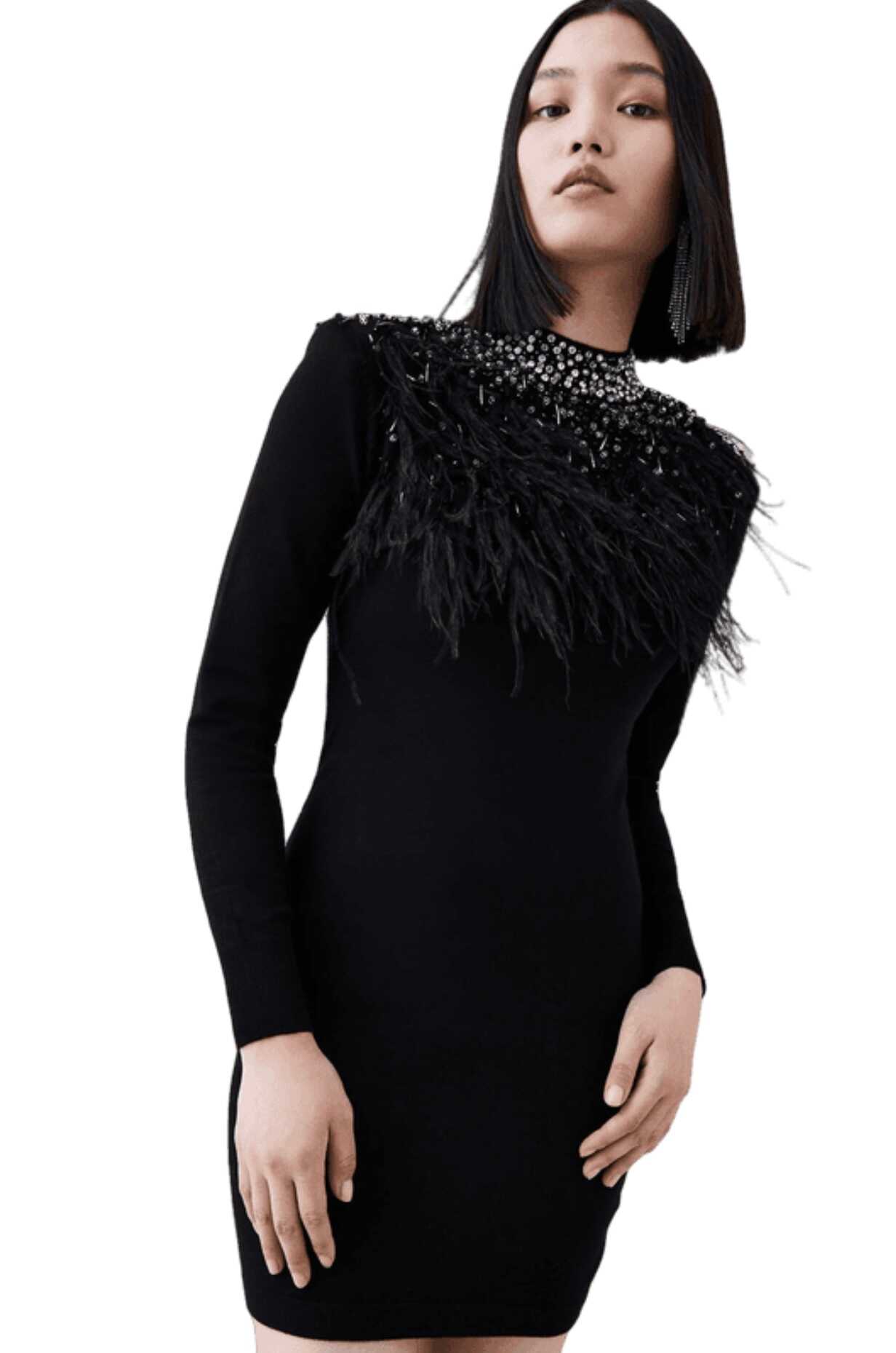 KAREN MILLEN - Feather Embellished Knit Kjole