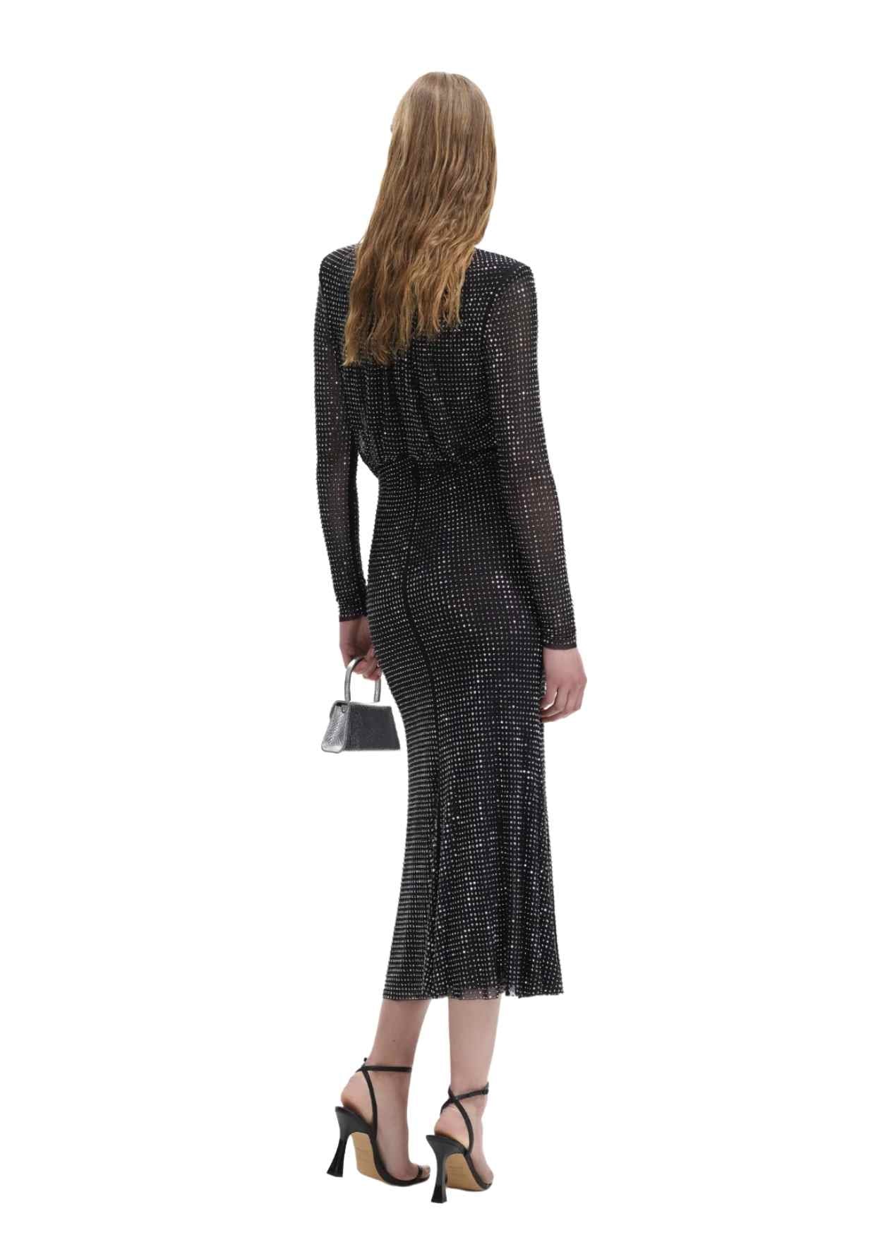 SELF-PORTRAIT - Black Rhinestone Midi Dress