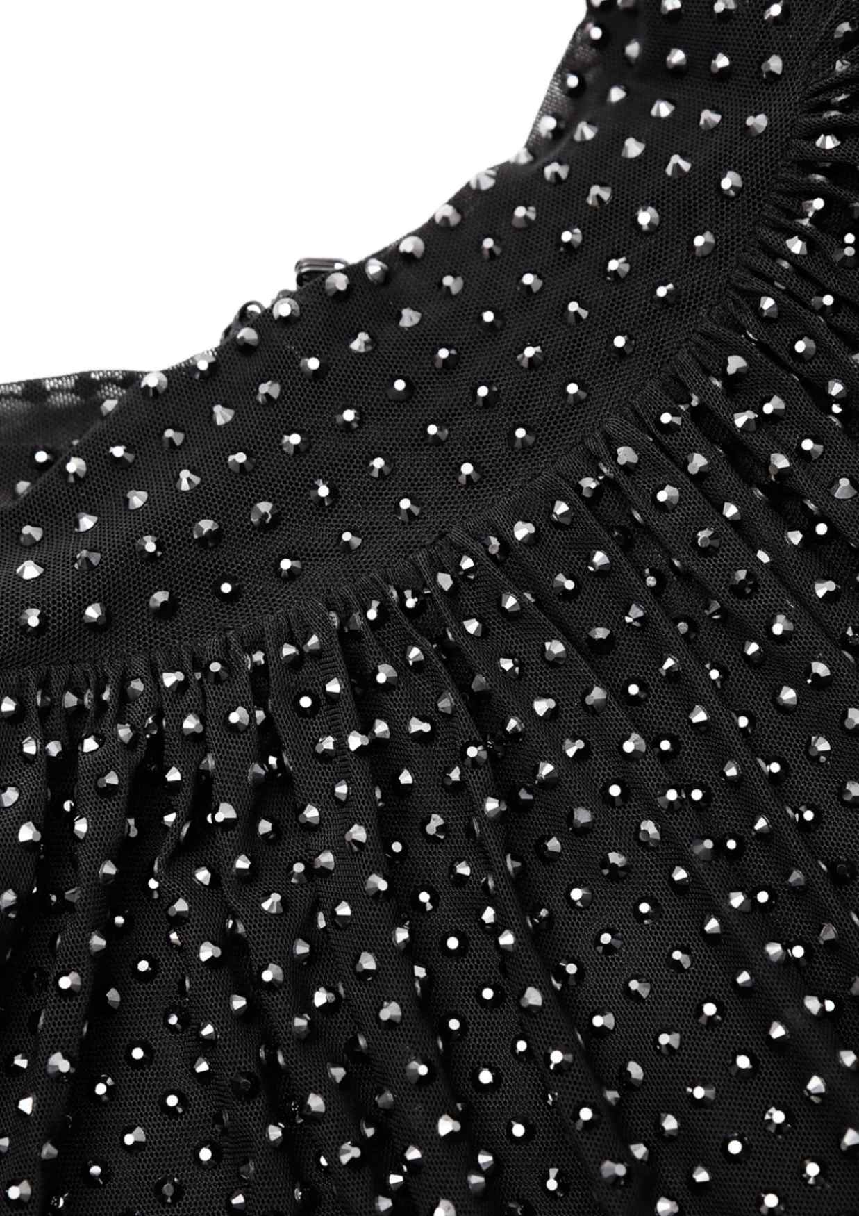 SELF-PORTRAIT - Black Rhinestone Midi Dress