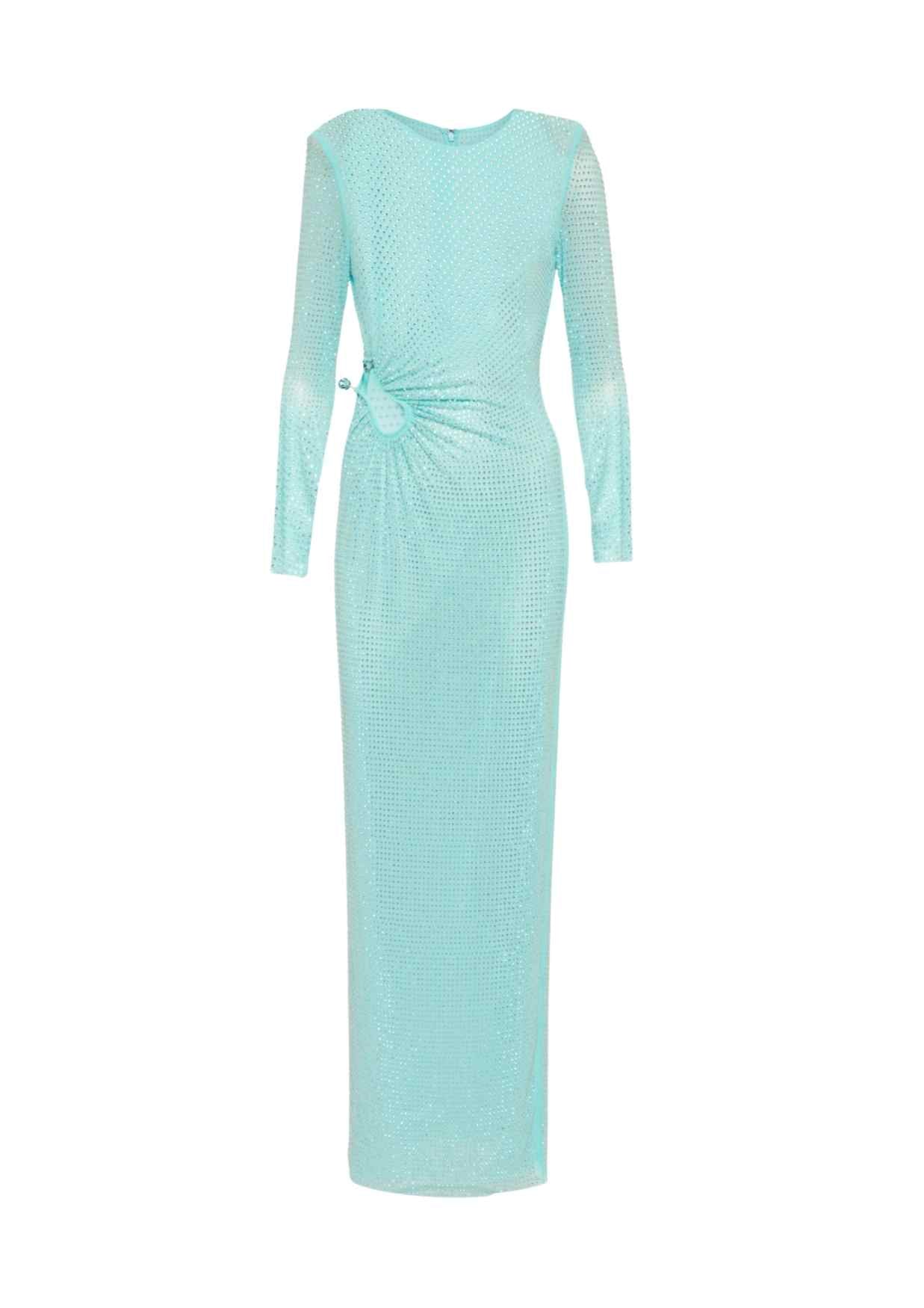 SELF-PORTRAIT - Pale Blue Rhinestone Mesh Maxi Dress