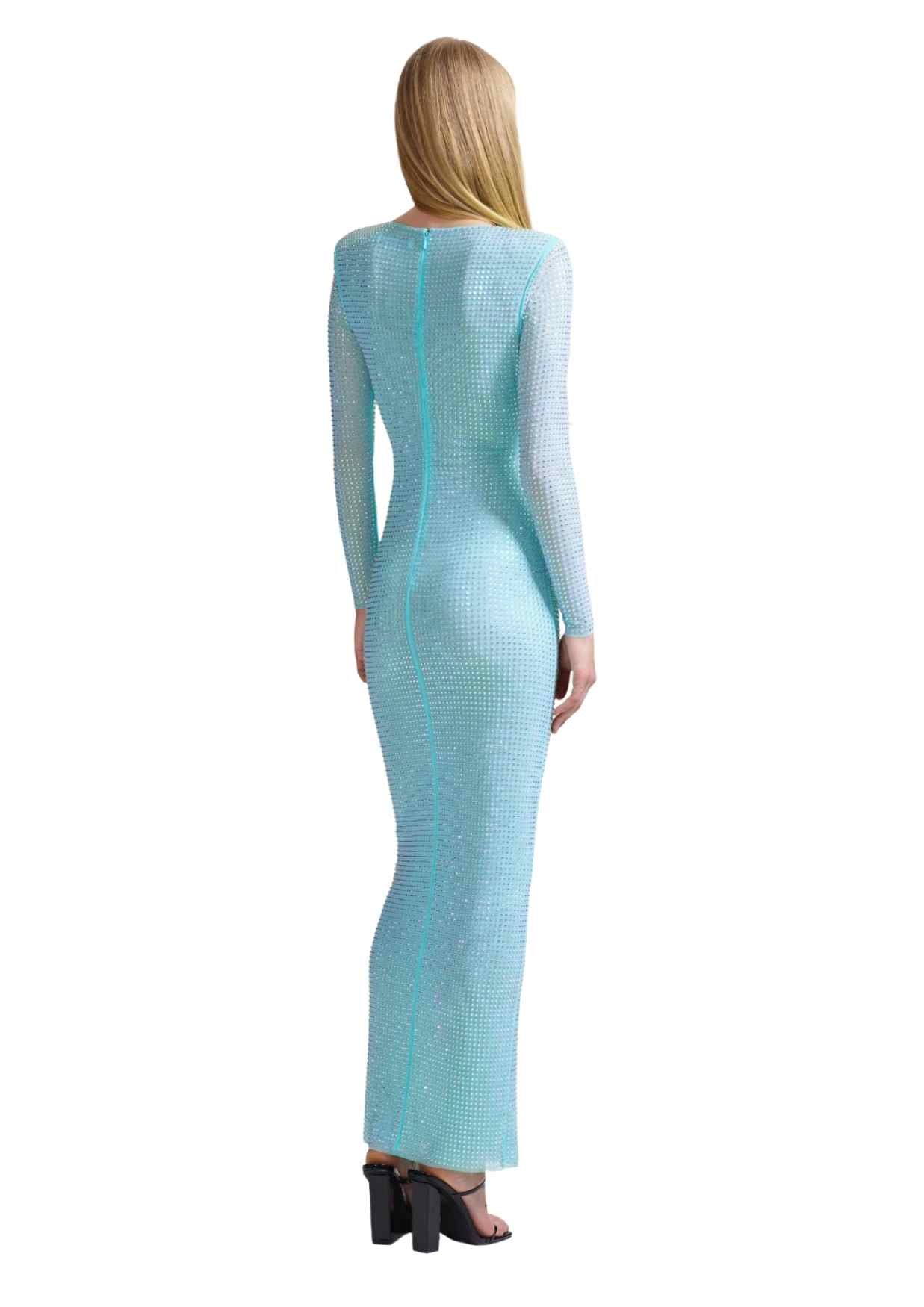 SELF-PORTRAIT - Pale Blue Rhinestone Mesh Maxi Dress
