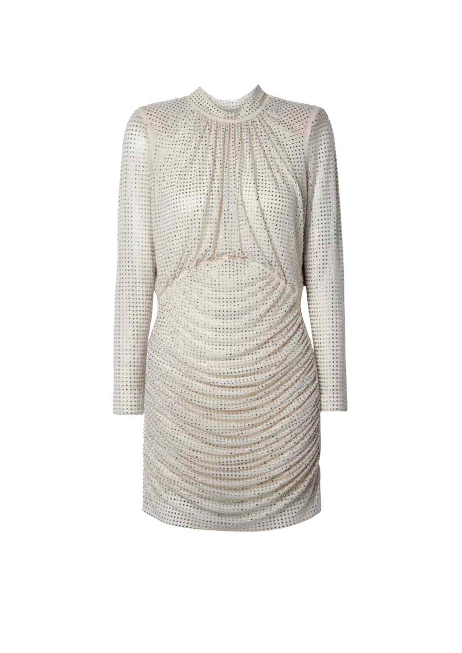 SELF-PORTRAIT - Cream Rhinestone Mini Dress
