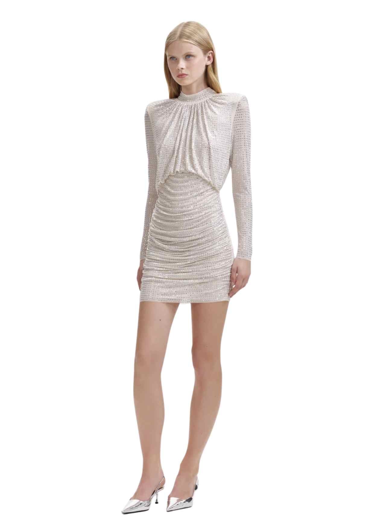 SELF-PORTRAIT - Cream Rhinestone Mini Dress