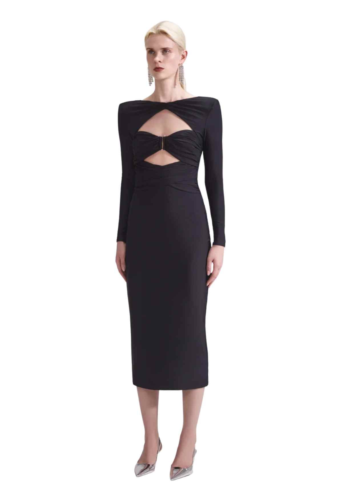 SELF-PORTRAIT - Black Jersey Midi Dress