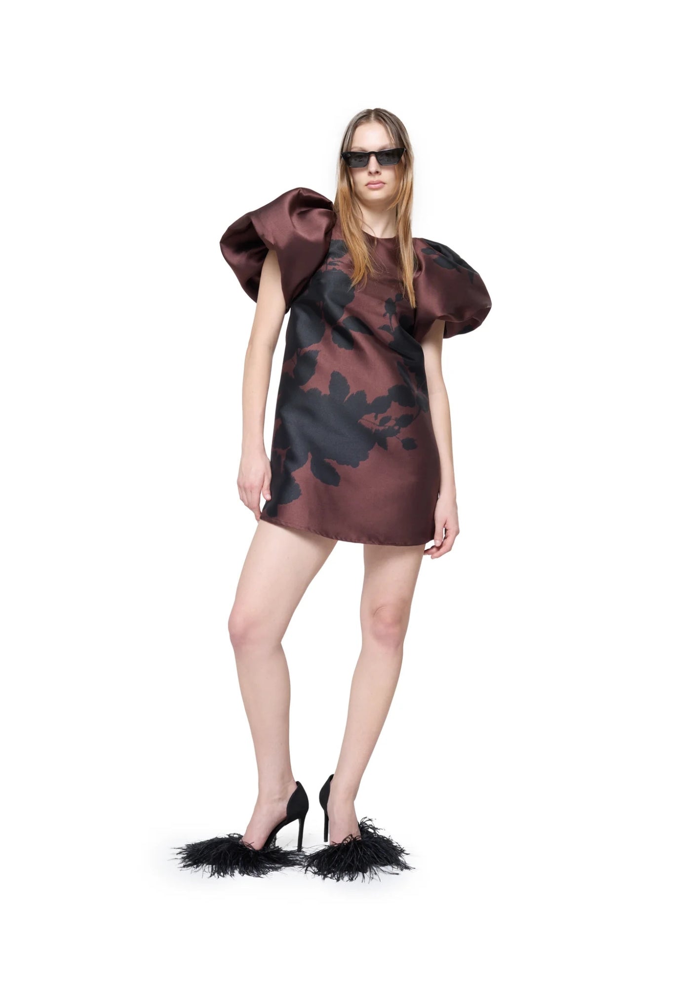Marques´Almeida - BROWN PRINTED BALLOON SLEEVE DRESS