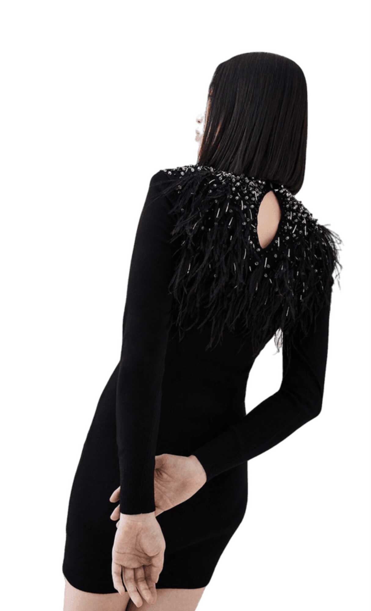 KAREN MILLEN - Feather Embellished Knit Kjole