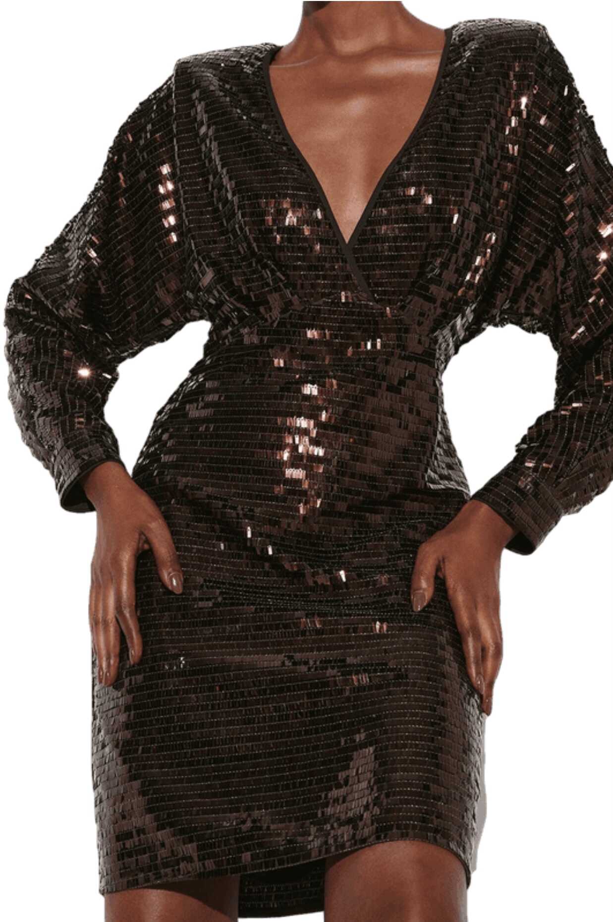KAREN MILLEN - Sequinned Wide Sleeve Mini Dress